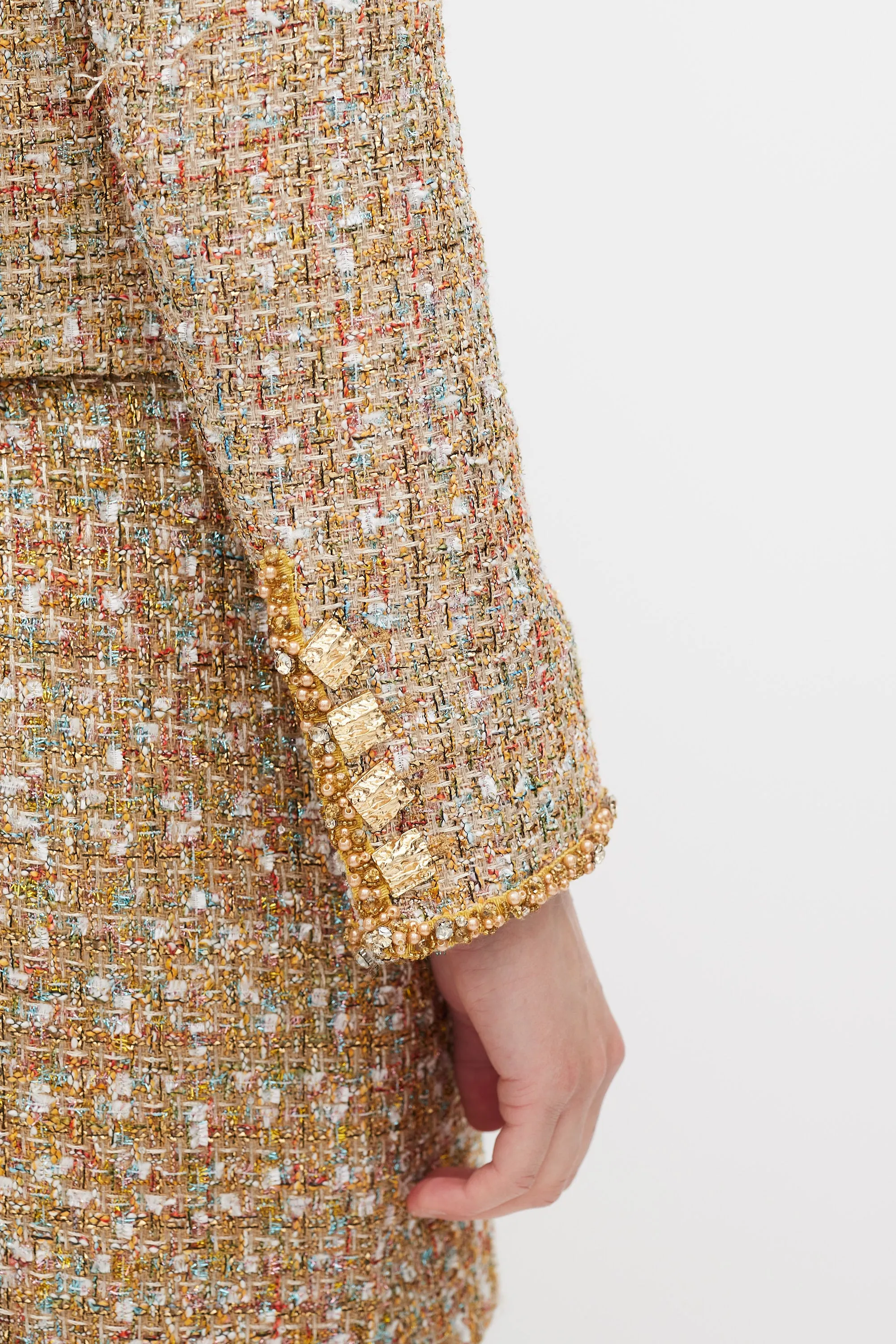 Gold & Mulitcolour Tinsel Boucle Dress & Jacket Set