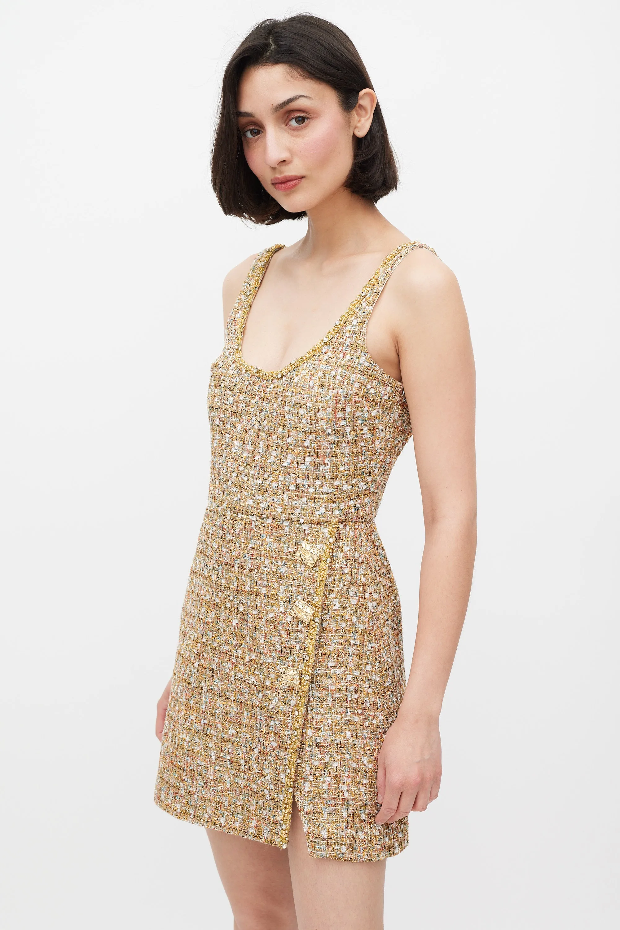 Gold & Mulitcolour Tinsel Boucle Dress & Jacket Set