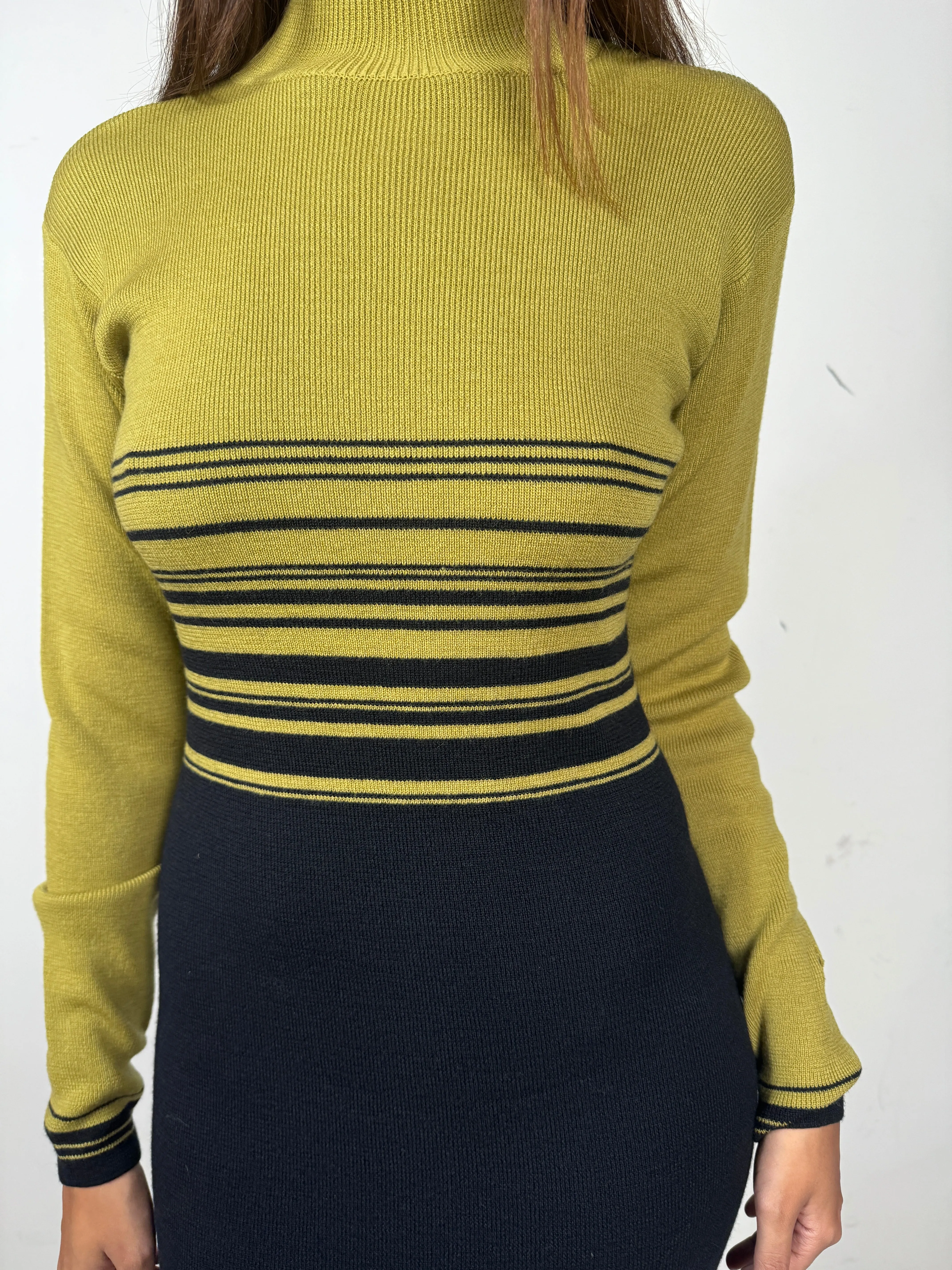 Green & Black Knit Sweater Dress 1990s