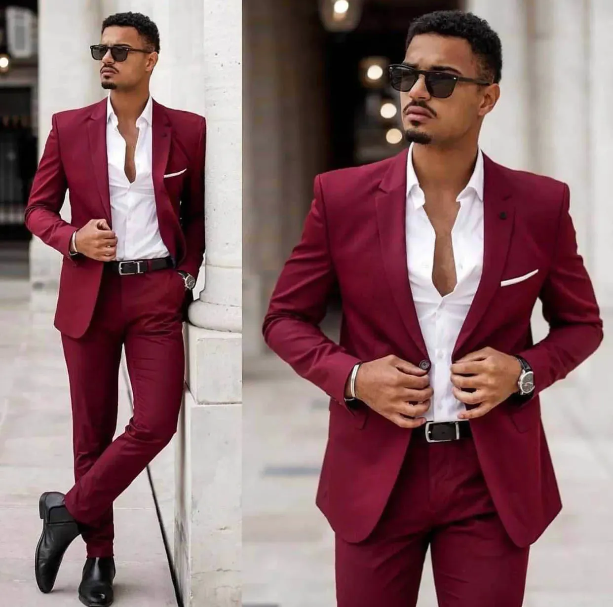 Groom Wear Peaked Lapel For Wedding Tuxedo Fashion Men Jacket Blazer Business Prom Dinner Party Suit(Jacket Pants bow) Slim Fit