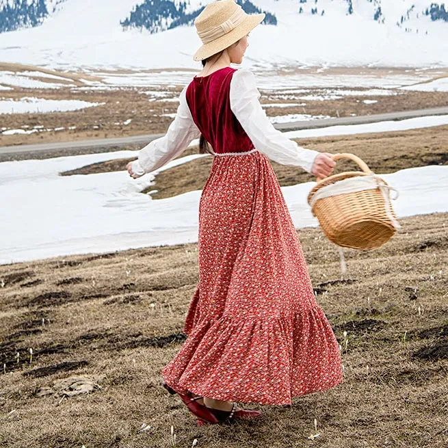 Gunne sax Style Floral Velvet Stitched Dress [Final Sale]