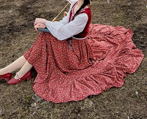 Gunne sax Style Floral Velvet Stitched Dress [Final Sale]