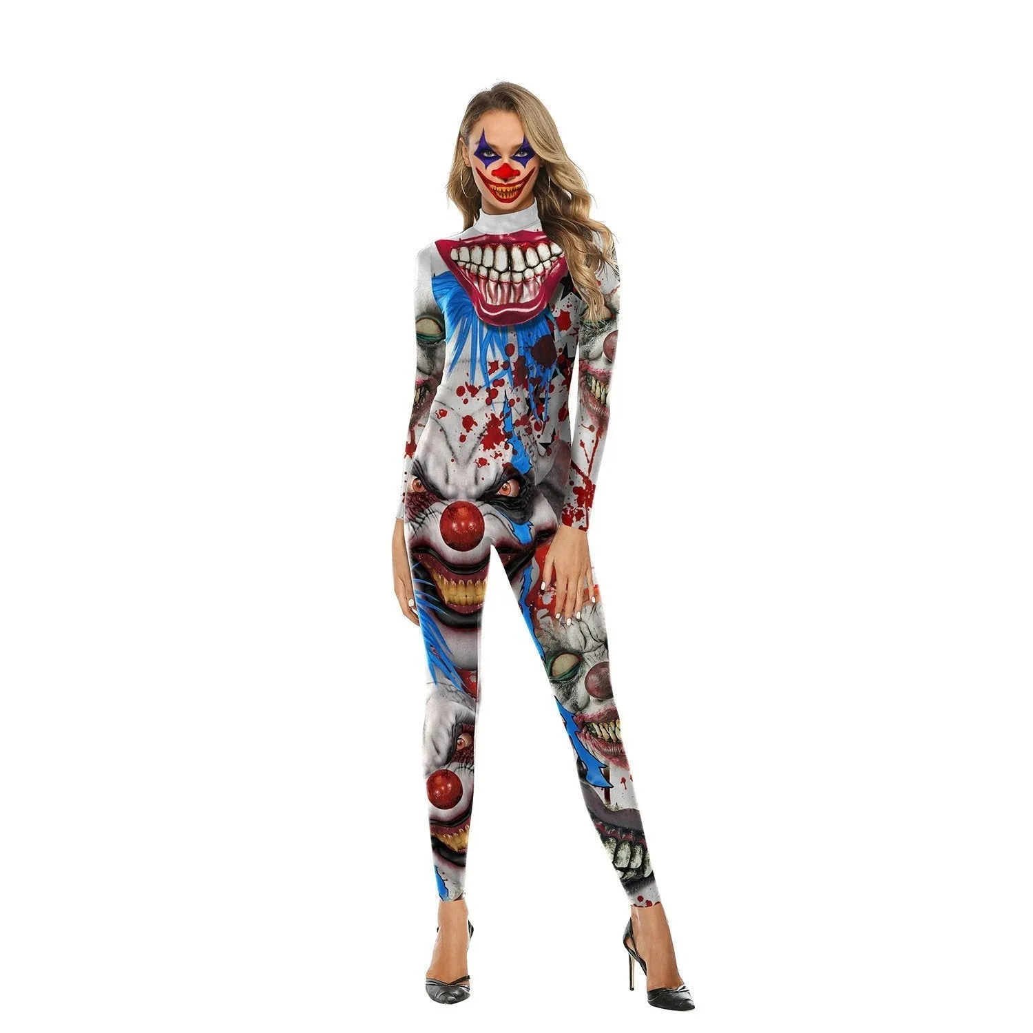 Halloween Adult Street Show Clown Cosplay Costume Polyester Bodysuit