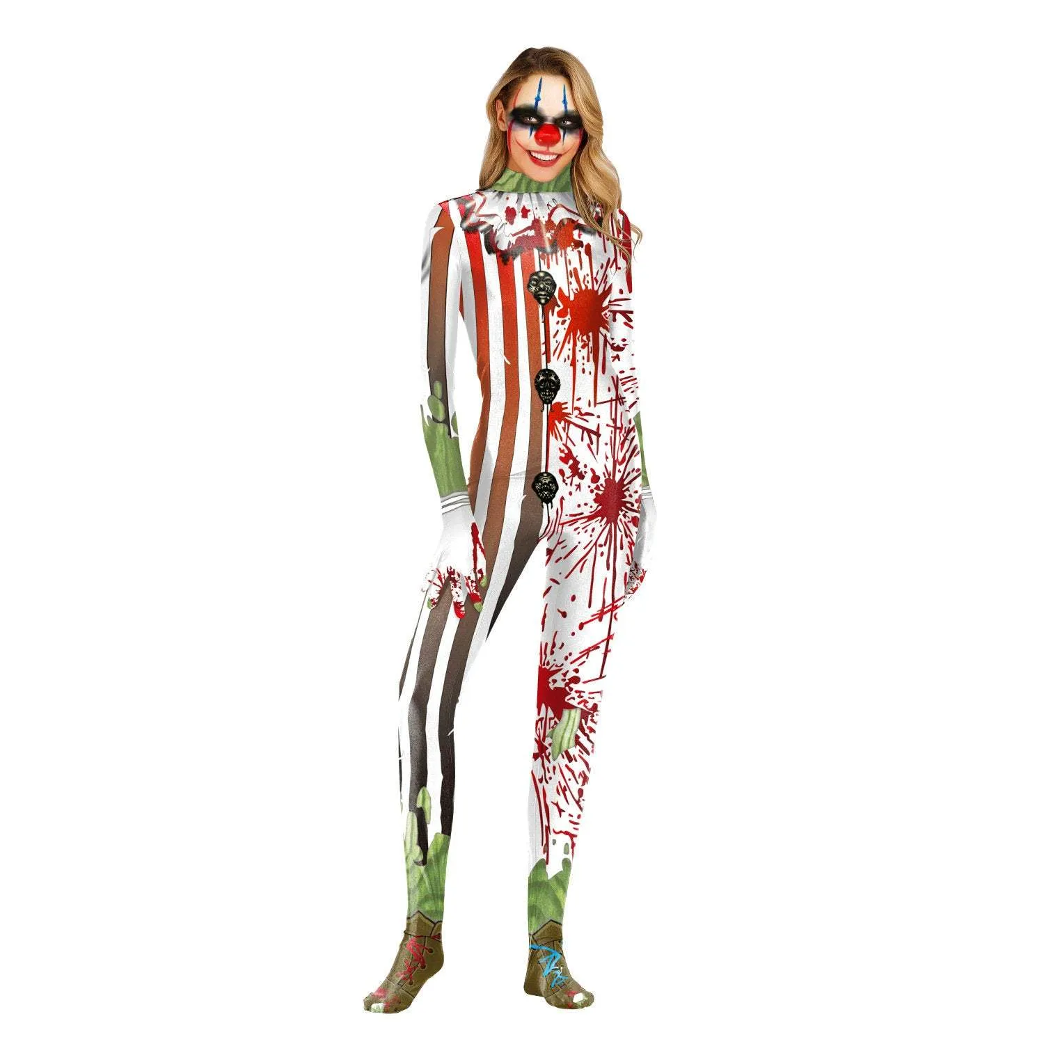 Halloween Masquerade Elastic Clown Cosplay Costume Polyester Bodysuit