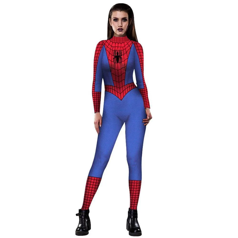 Halloween Peter B Parker Spider woman Digital Printed Bodycon Jumpsuit Costume