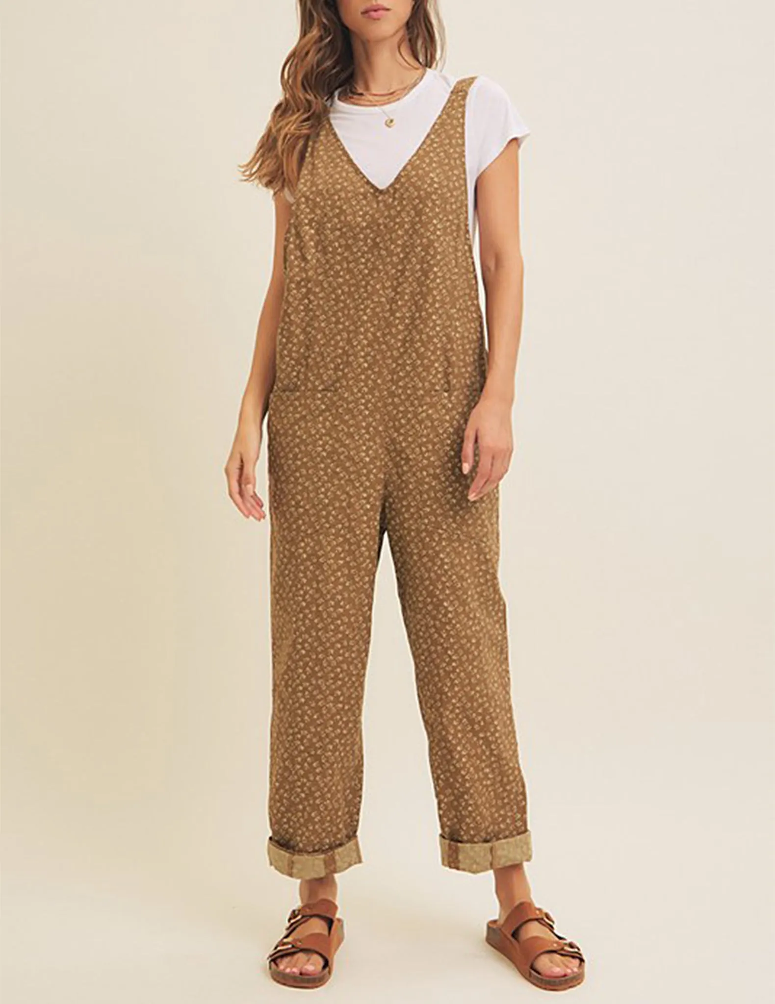 Harper Floral Print Brown Cotton Jumpsuit