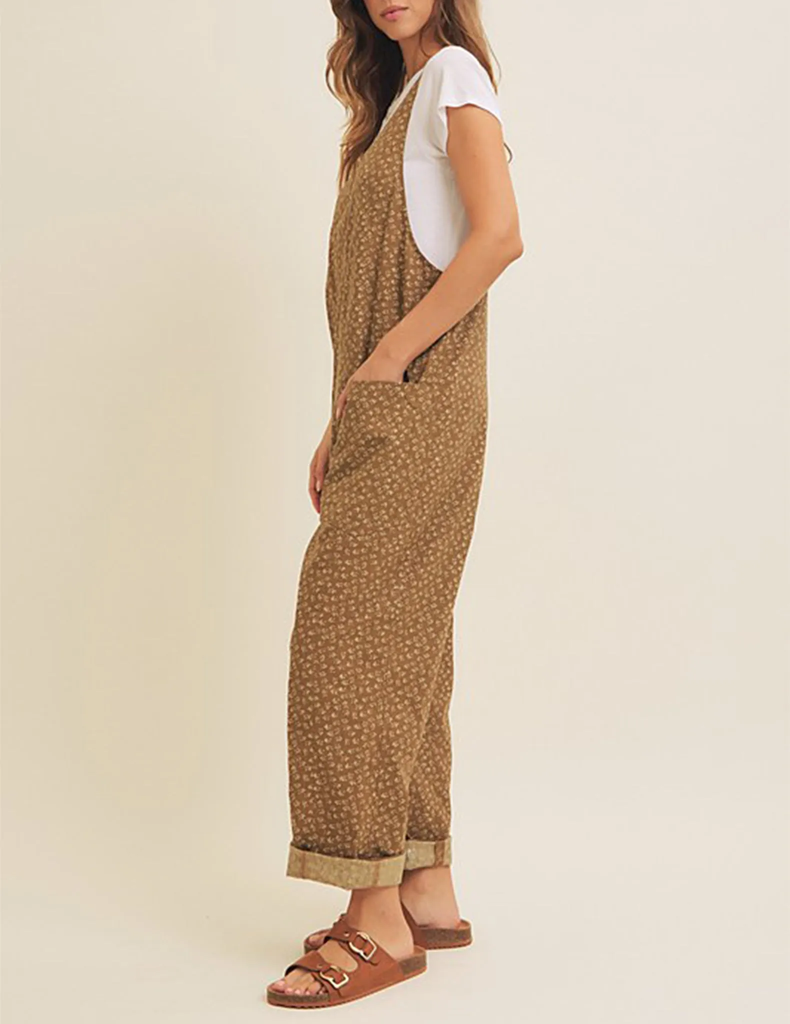 Harper Floral Print Brown Cotton Jumpsuit