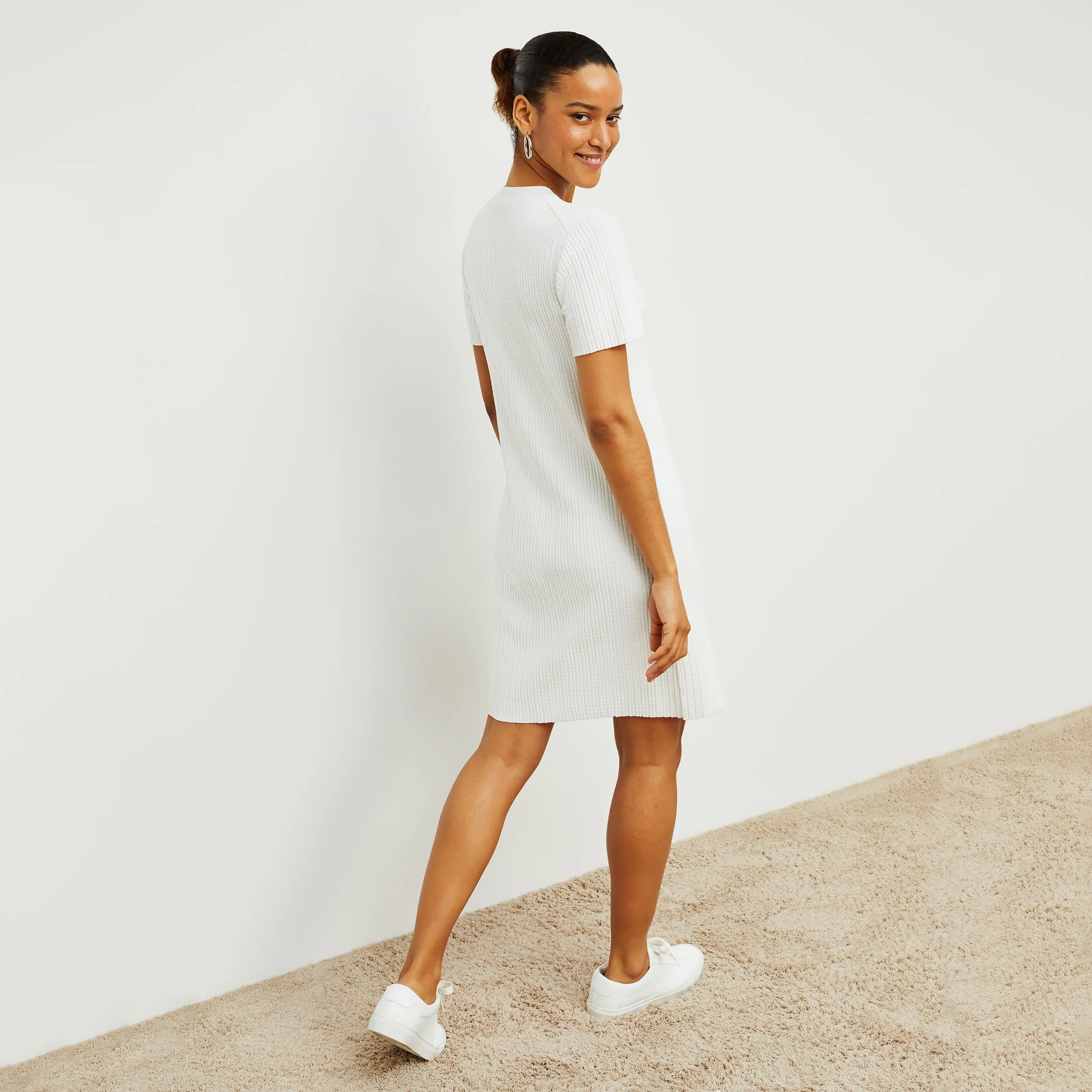 Hayden Dress - Geo Micro Knit :: Ivory