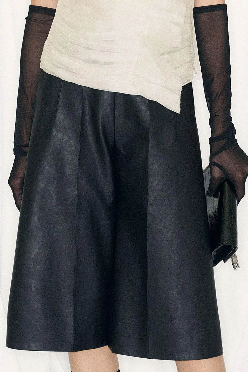 Imani Straight Wide Leg Leather Knee-length Culottes