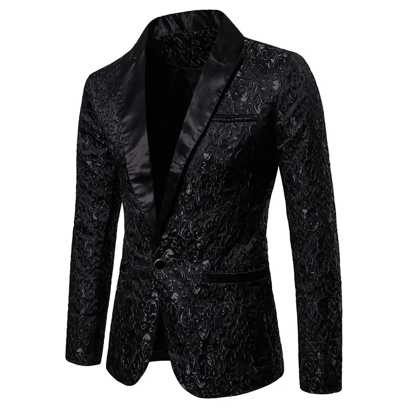 In Stock Jacquard Weave Mens Prom Suits Peaked Lapel One Button Lace Wedding Suits For Men Stage Costume Blazers Only The Jacket