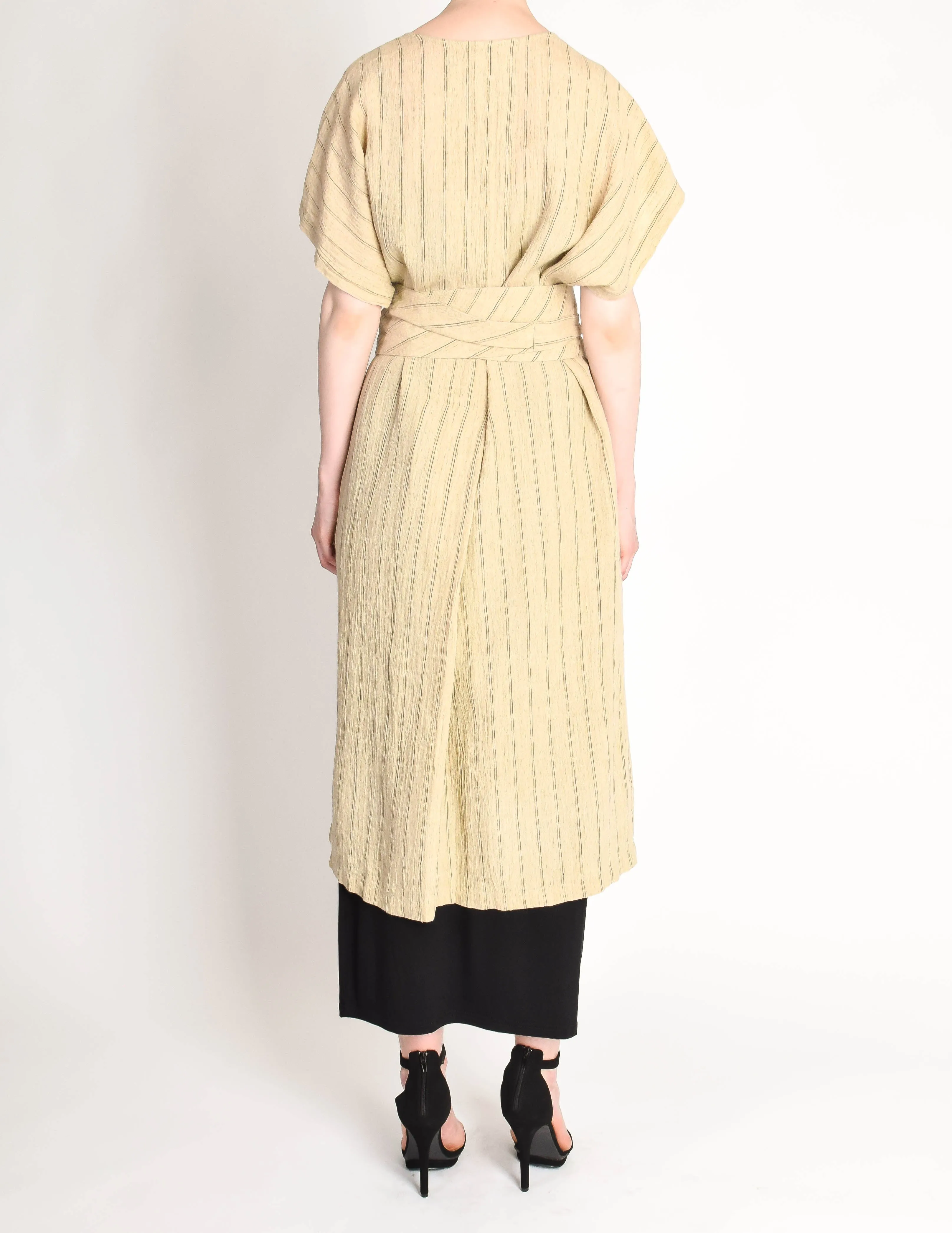 Issey Miyake Vintage Beige Linen Belted Wrap Duster Dress