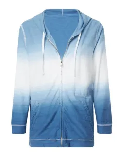 Jacket with Hood - Zipper Front - Light Weight - Ombre Blue/White - Women -24106