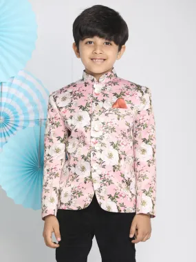 Jashvi Floral Printed Pink Bandhgala Prince Coat Jodhpuri