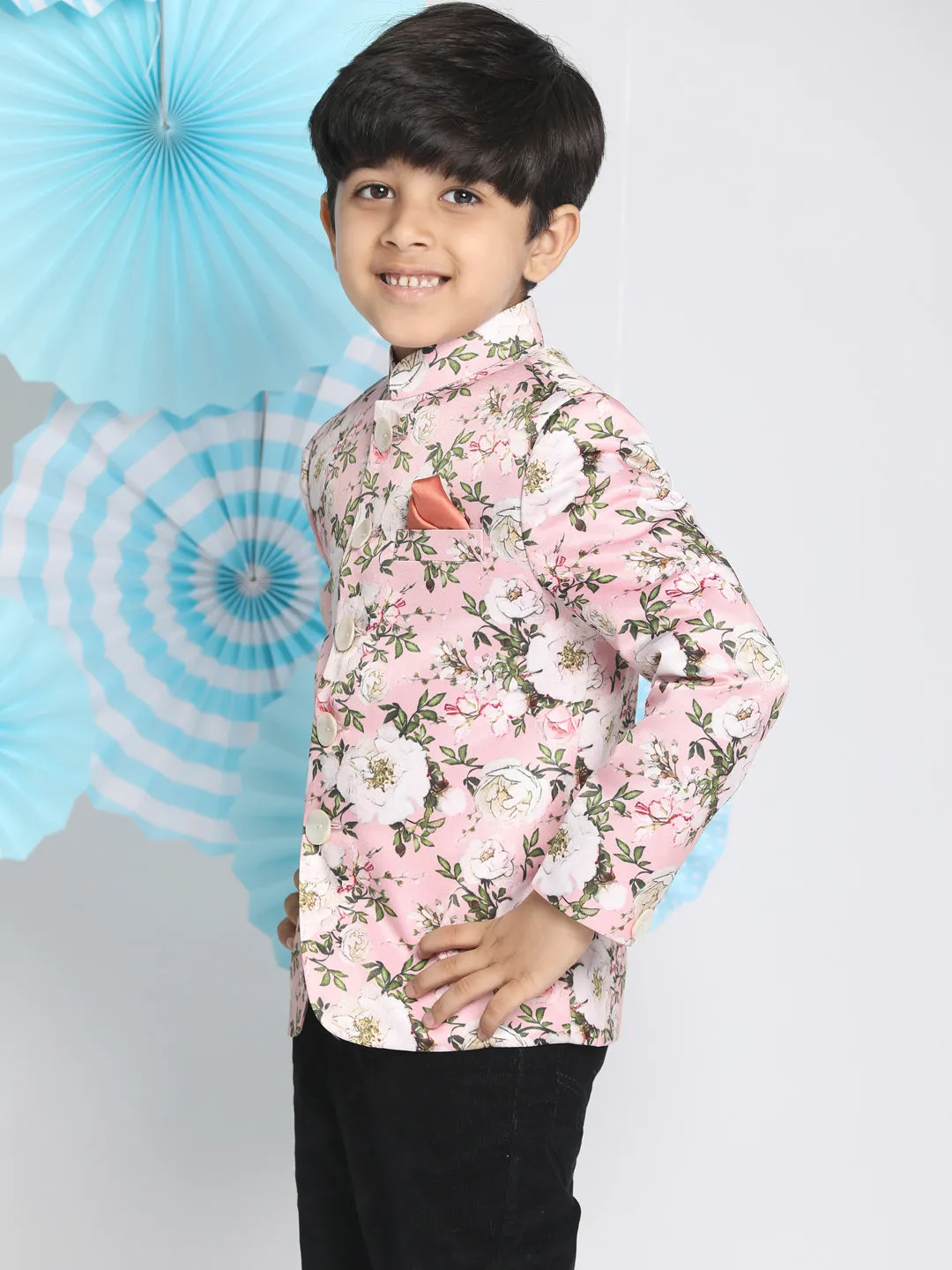 Jashvi Floral Printed Pink Bandhgala Prince Coat Jodhpuri