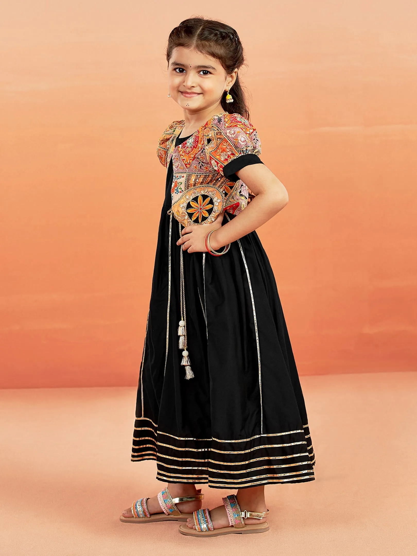 Jashvi Girls' Black Anarkali Set