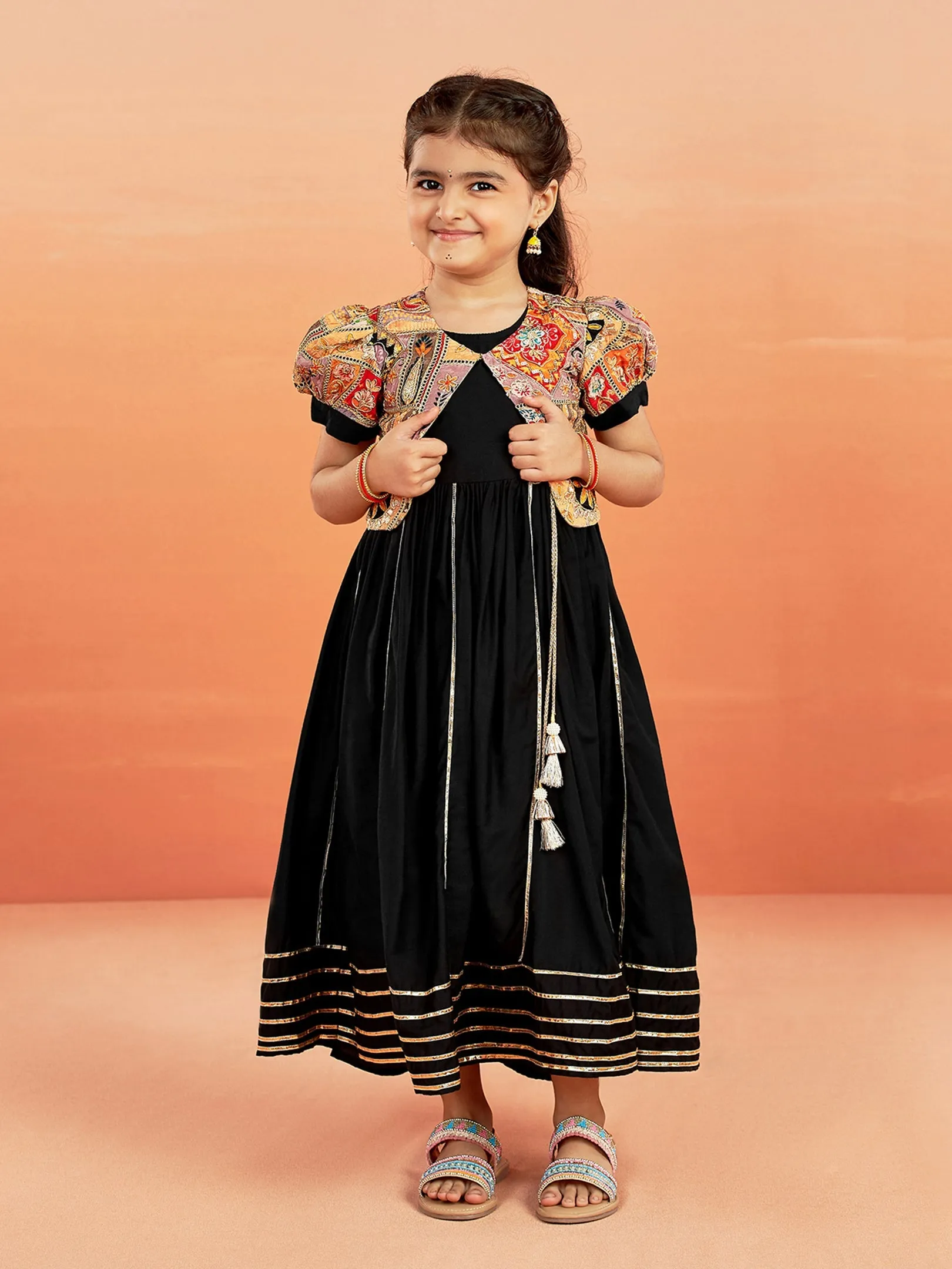 Jashvi Girls' Black Anarkali Set