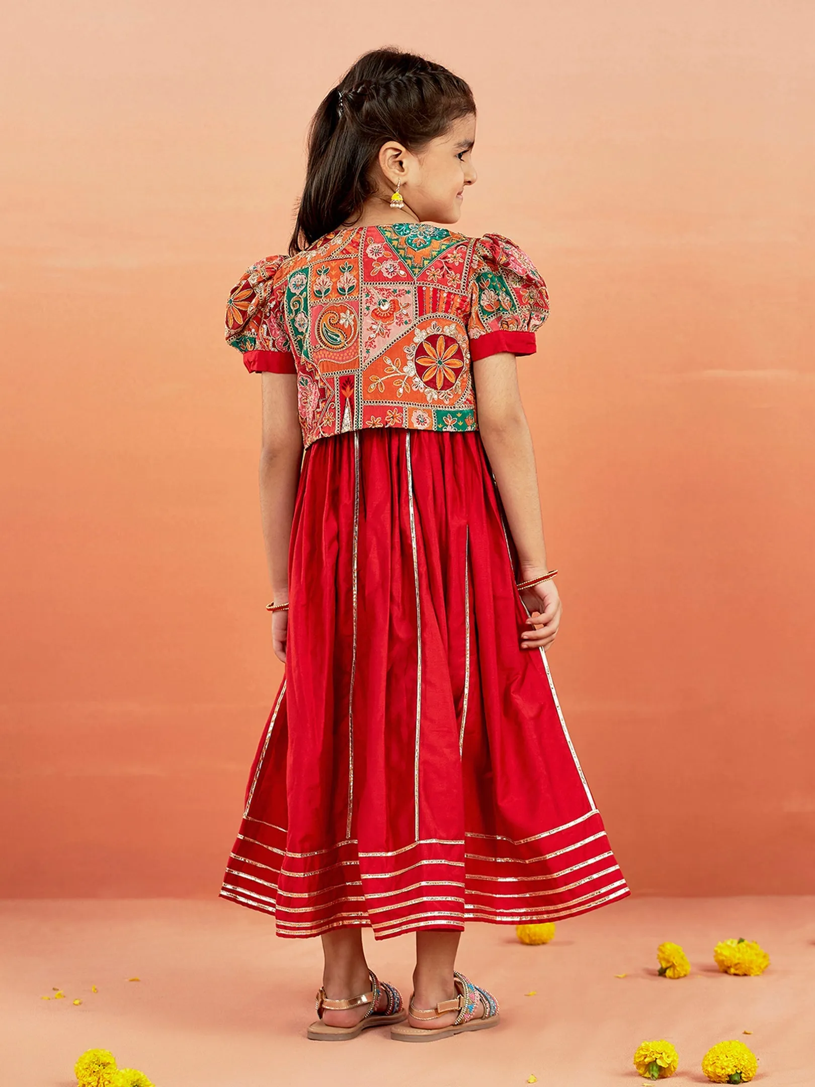 Jashvi Girls' Red Anarkali Set