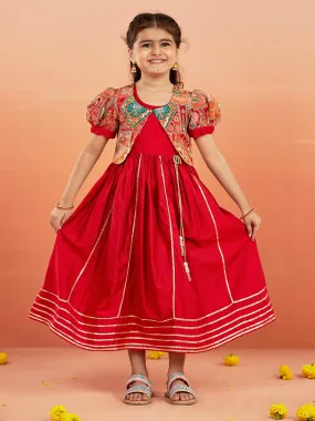 Jashvi Girls' Red Anarkali Set