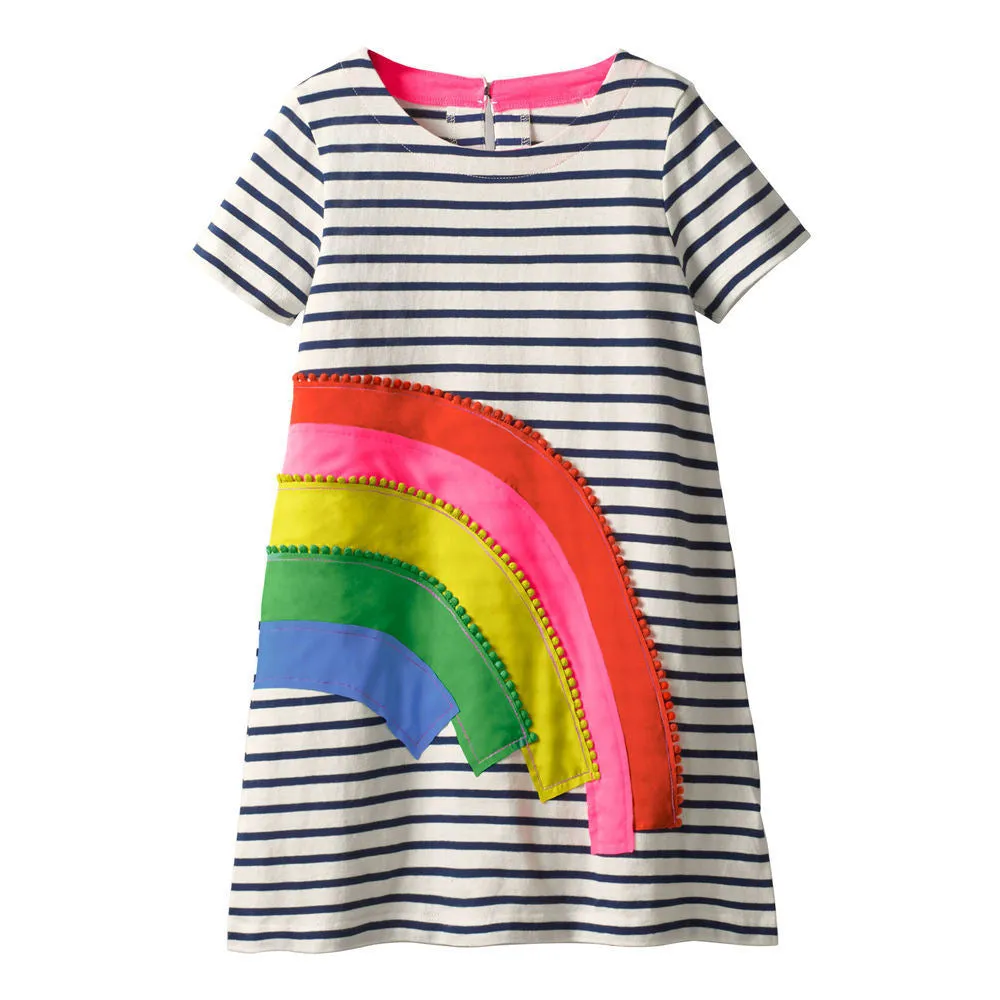 Jumping Meters New Rainbow Baby Dress Clothes Cotton Print Cartoon Characters 2019 Unicorns Kids Girls Dresses Summer Child Wear