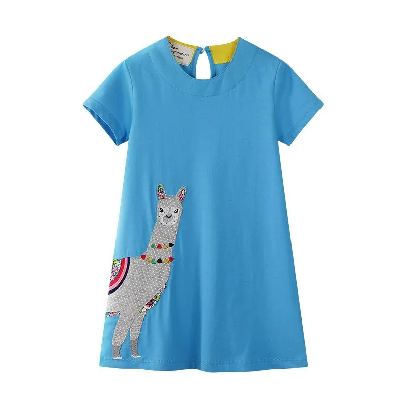 Jumping Meters New Rainbow Baby Dress Clothes Cotton Print Cartoon Characters 2019 Unicorns Kids Girls Dresses Summer Child Wear