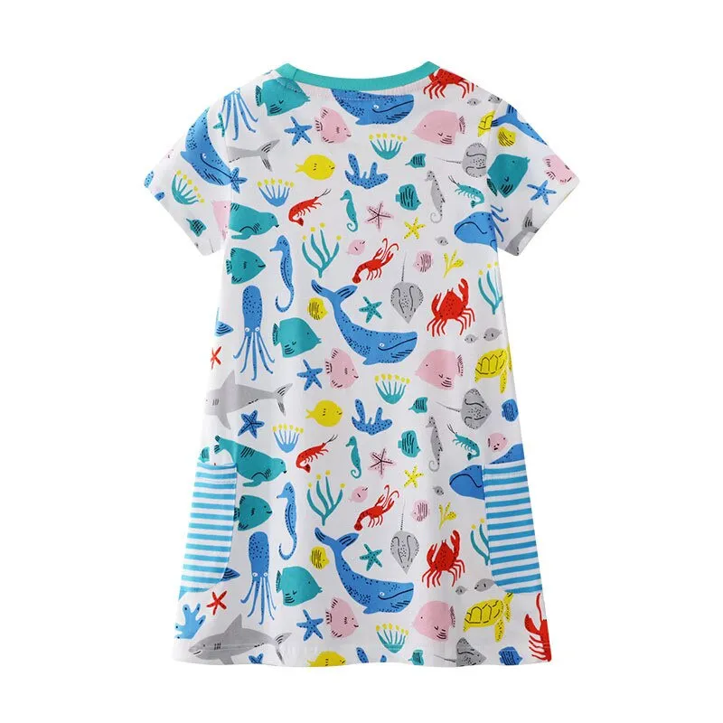 Jumping Meters New Rainbow Baby Dress Clothes Cotton Print Cartoon Characters 2019 Unicorns Kids Girls Dresses Summer Child Wear