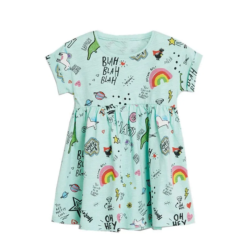 Jumping Meters New Rainbow Baby Dress Clothes Cotton Print Cartoon Characters 2019 Unicorns Kids Girls Dresses Summer Child Wear