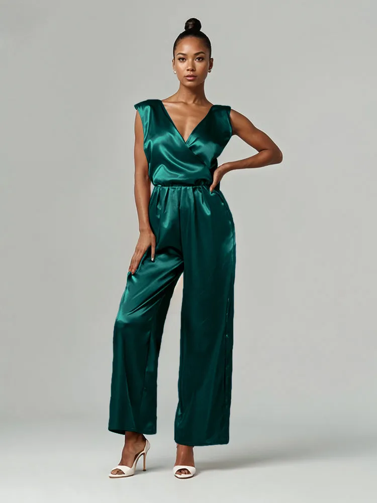 Jumpsuit/Pantsuit V-Neck Sleeveless Soft Satin Tie Mother Of The Bride Dress Pants Suits