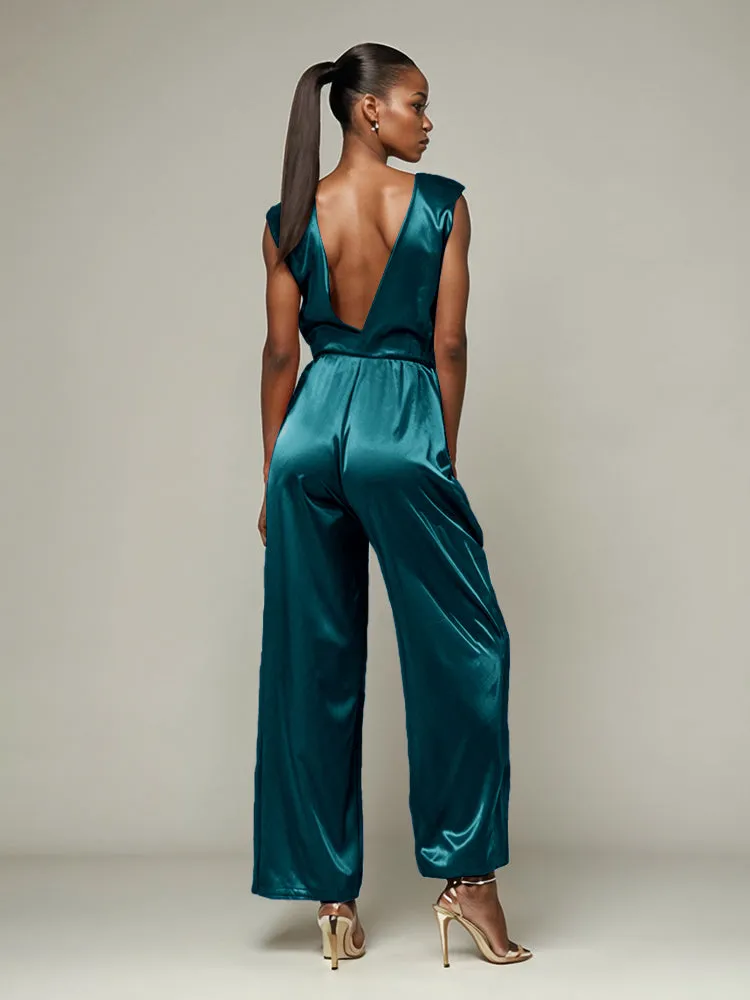 Jumpsuit/Pantsuit V-Neck Sleeveless Soft Satin Tie Mother Of The Bride Dress Pants Suits