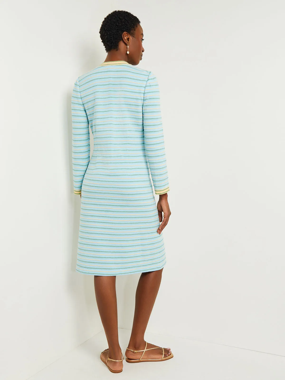 Knee Length Sheath Dress - Striped Soft Recycled Knit