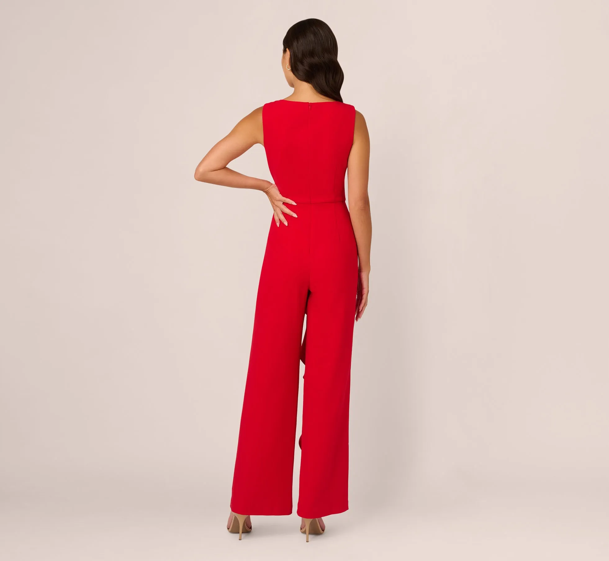 Knit Crepe Ruffle Jumpsuit In Super Red