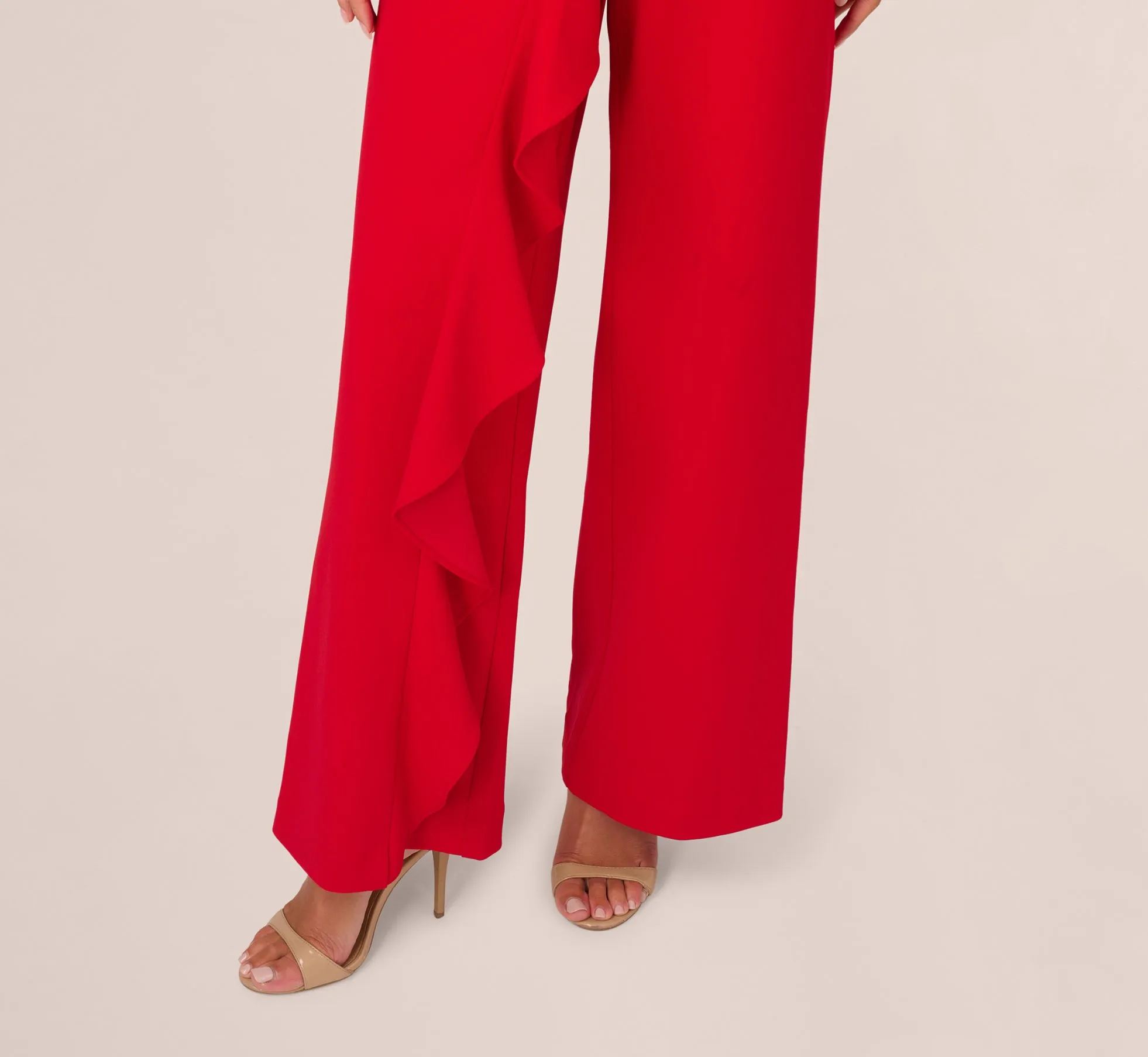 Knit Crepe Ruffle Jumpsuit In Super Red