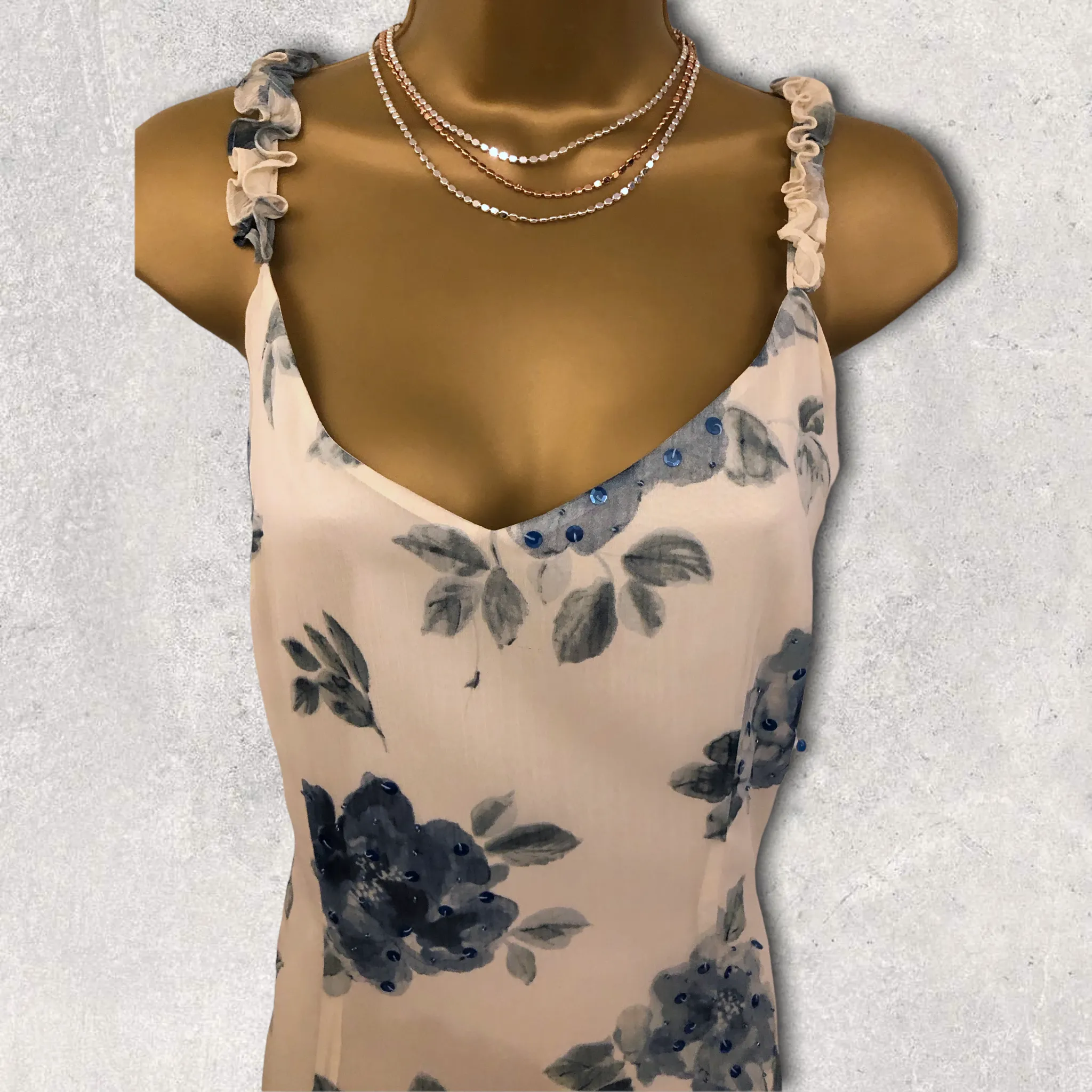 Latte Ivory & Blue Floral Special Occasion Outfit  UK 12 US 8 EU 40 BNWT