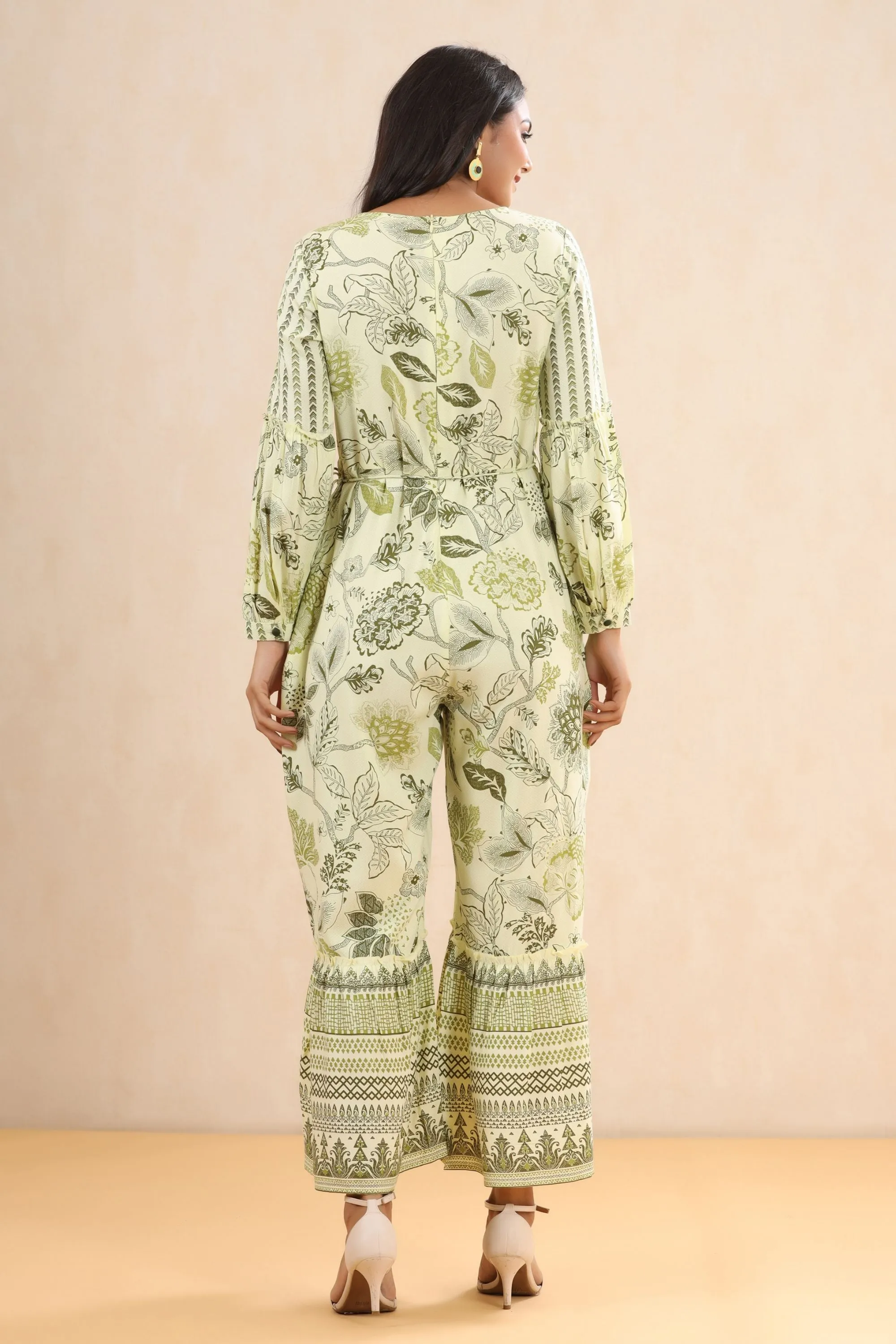 Light Olive Rayon Printed Jumpsuit