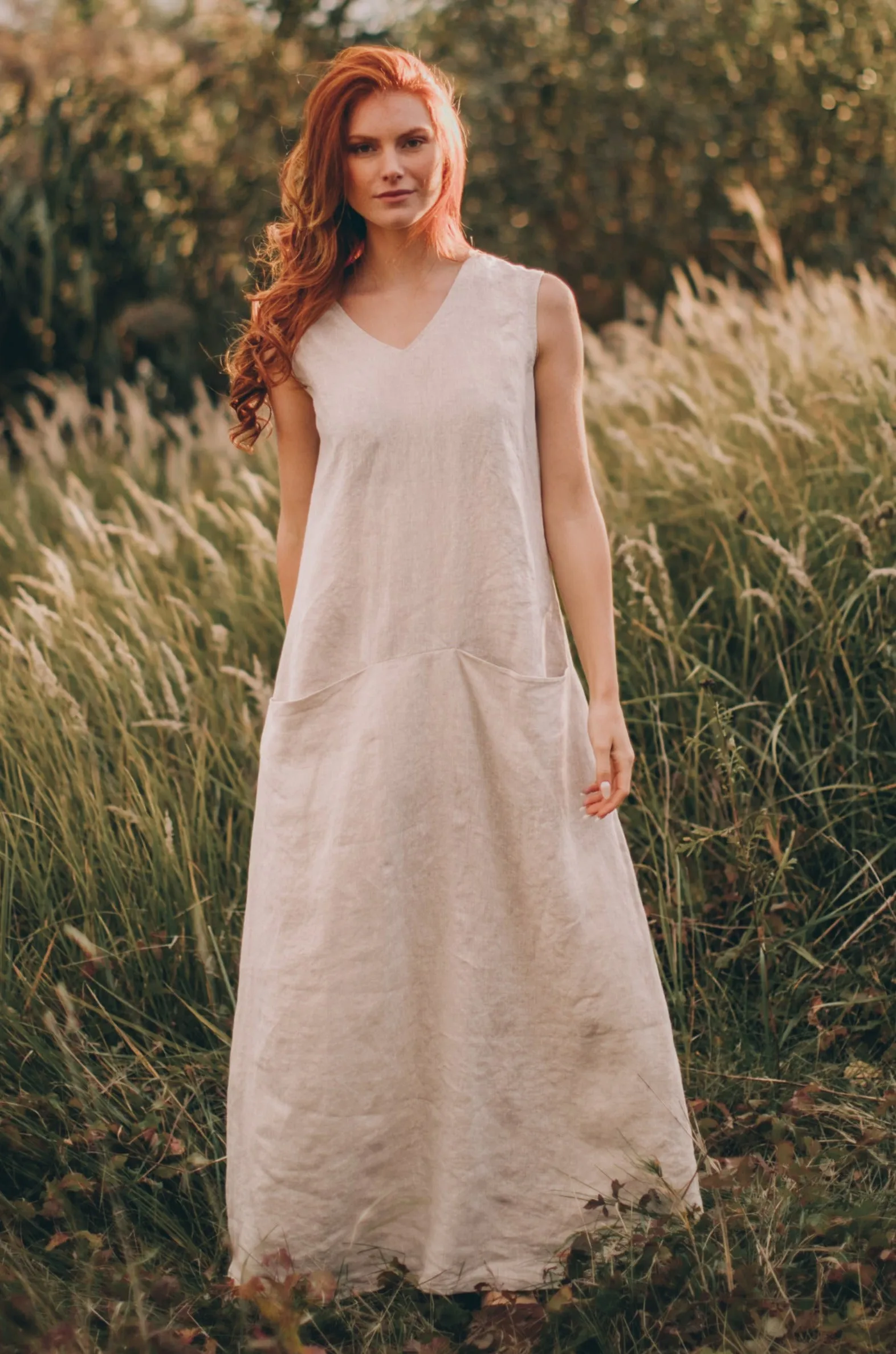 Linen Maxi Dress with Pockets