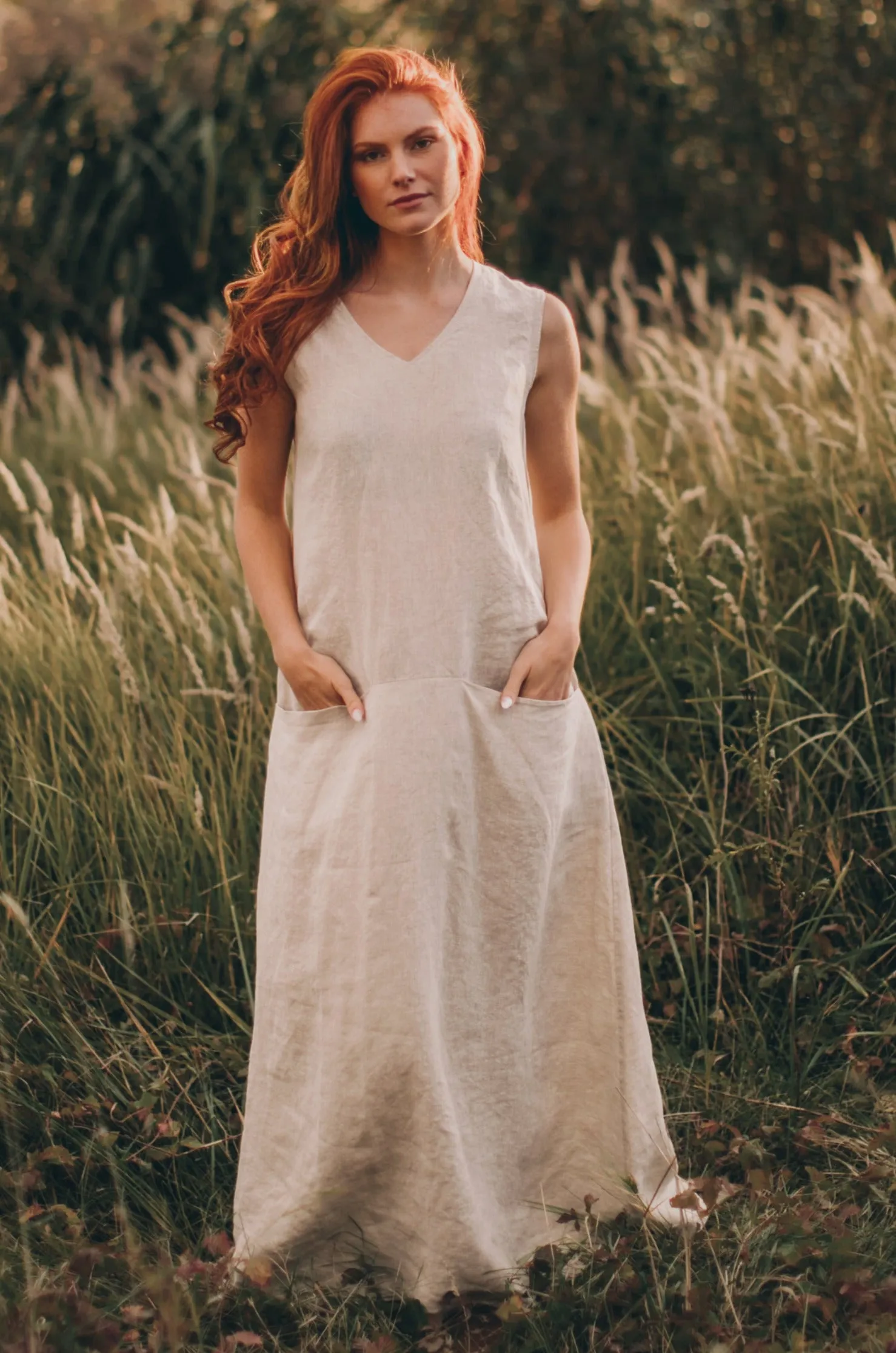 Linen Maxi Dress with Pockets