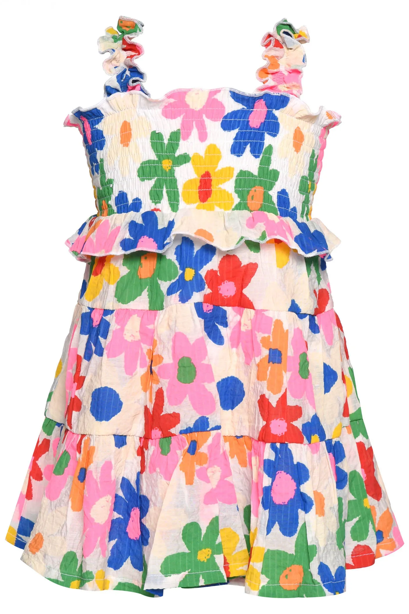 Little l Big Girl's Color Block Daisy Floral Print Tiered Dress