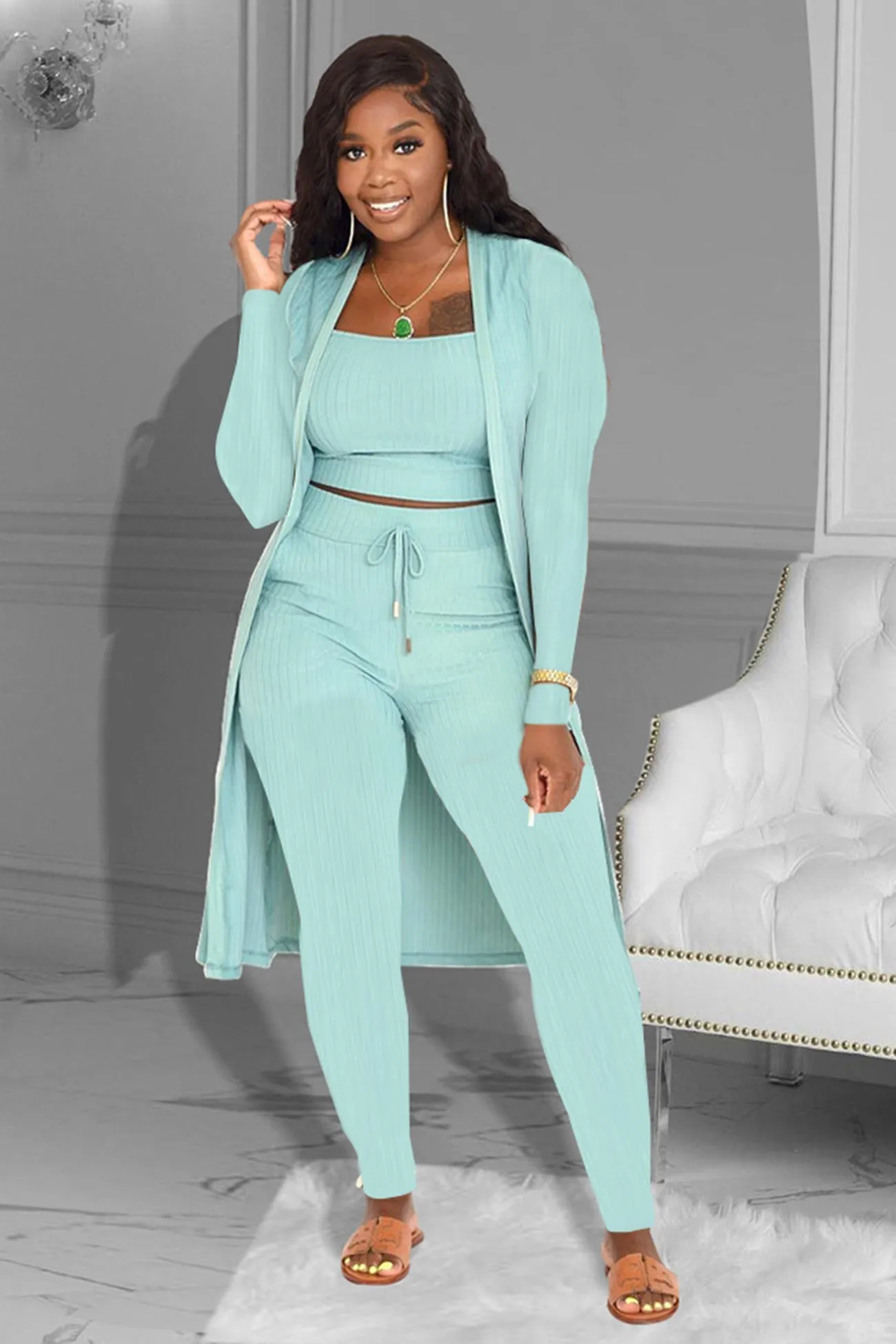 Long Cardigan Vest Three Piece Long Pants Suits