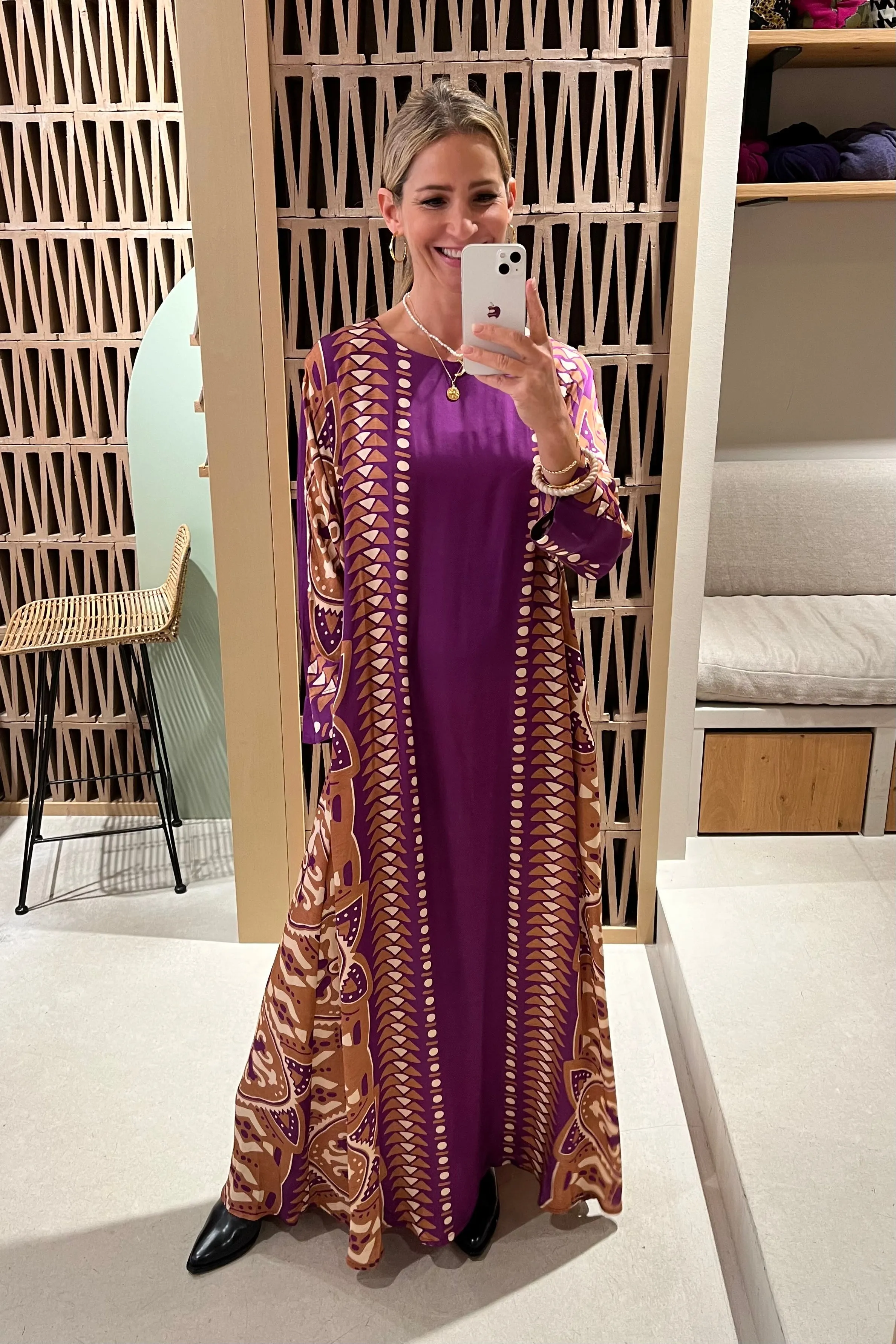 LONG OVERSIZED DRESS "DIANA" BROWN/MAGENTA