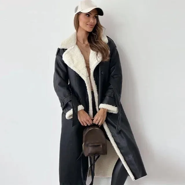 Long Shearling Leather Coat