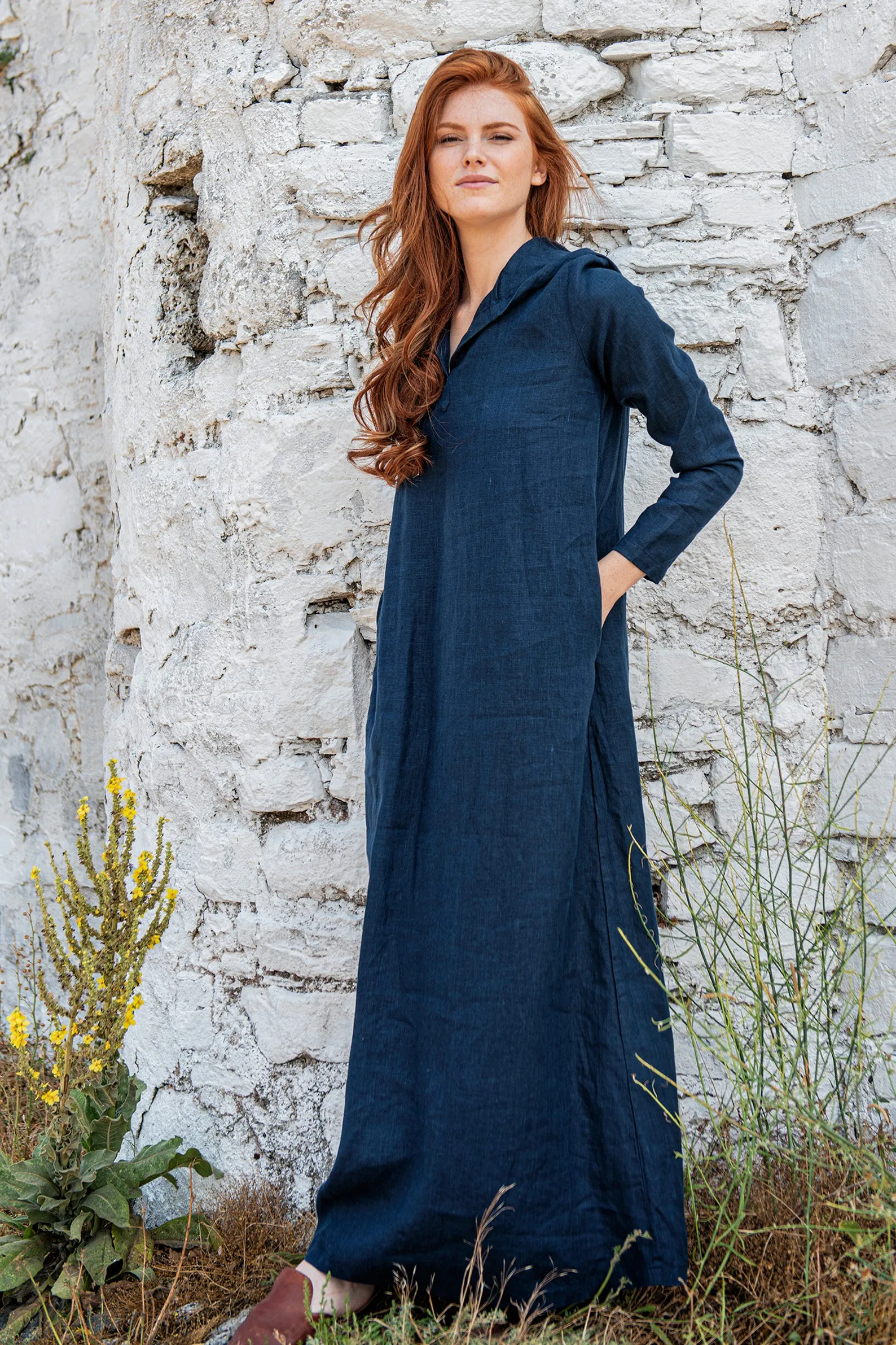 Long Sleeve Hooded Linen Dress