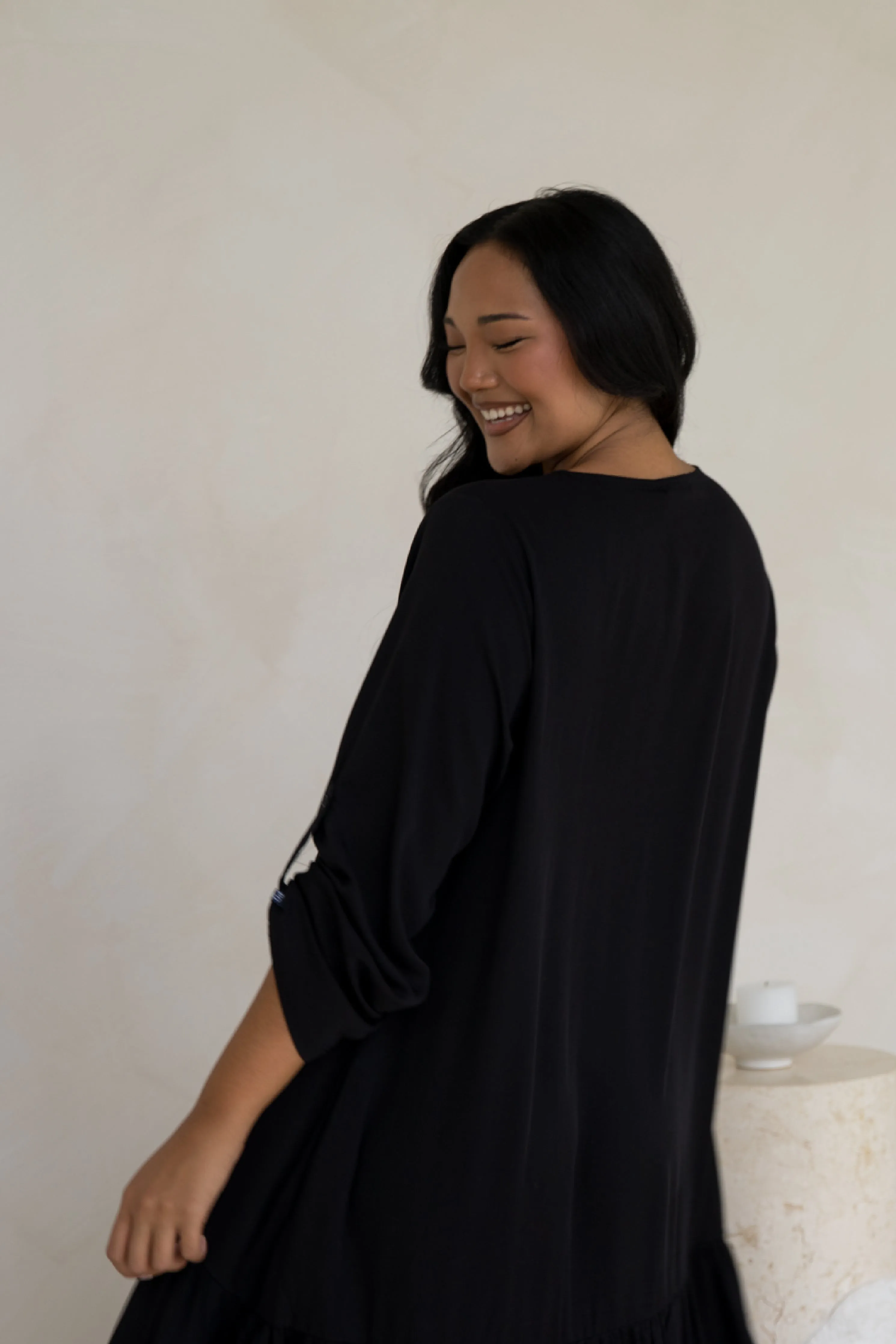 Long Sleeve Peak Maxi Dress | Black