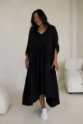 Long Sleeve Peak Maxi Dress | Black