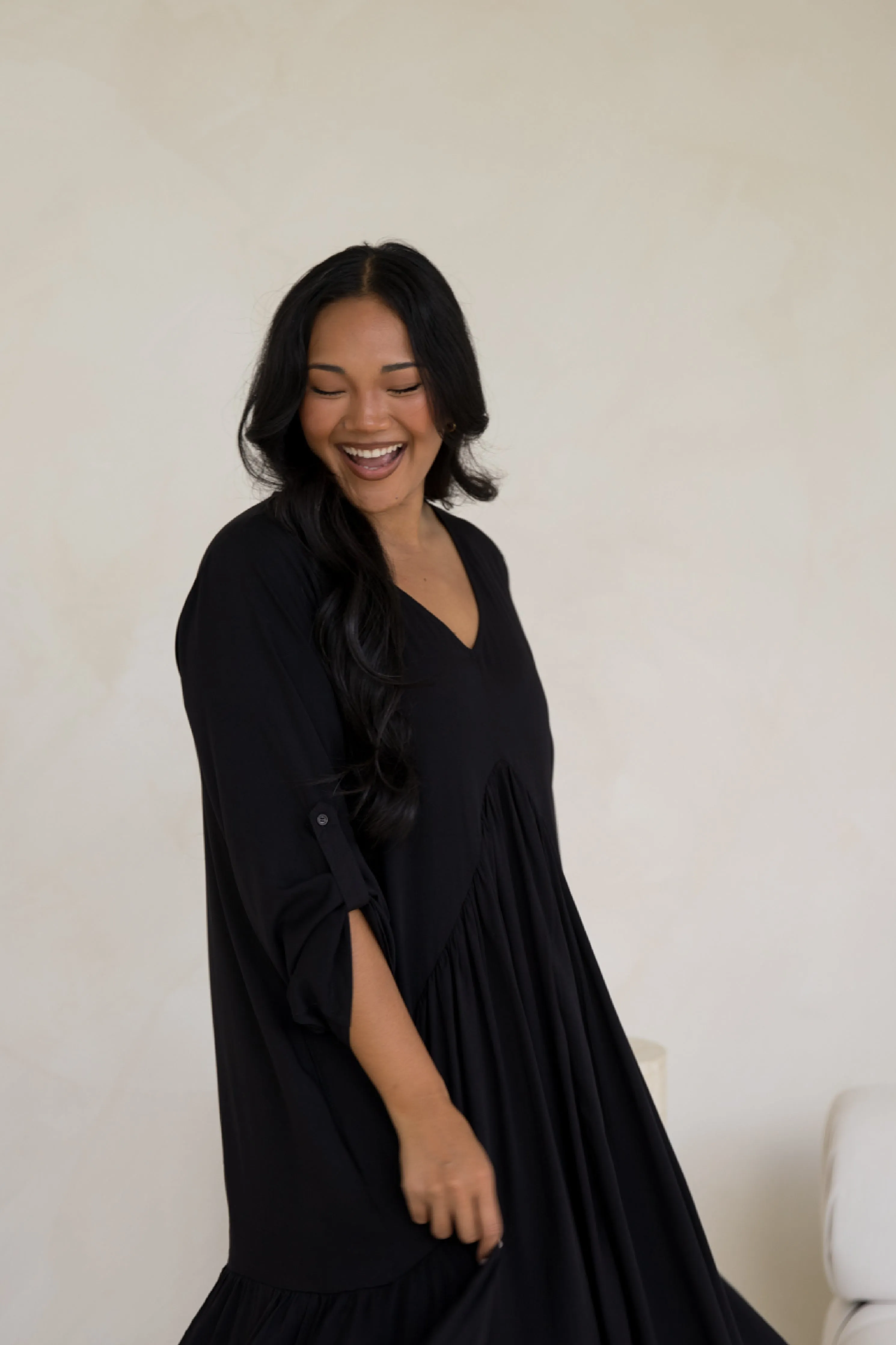 Long Sleeve Peak Maxi Dress | Black