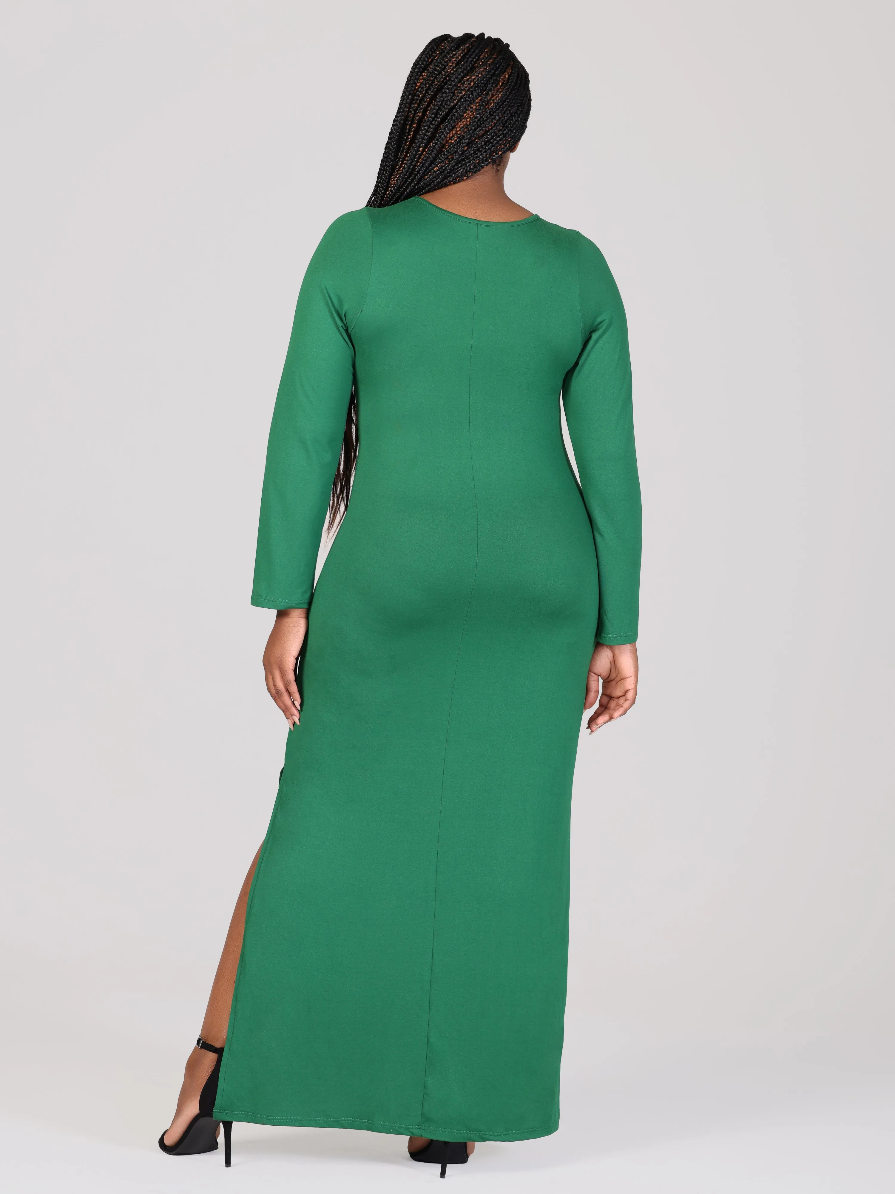 Long Sleeve Side Slit Fitted Plus Size Maxi Dress