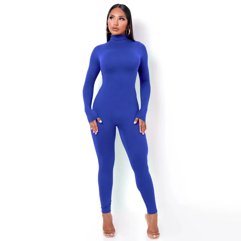 Long Sleeve Solid Turtleneck Skinny Bodycon Jumpsuit Autumn Winter