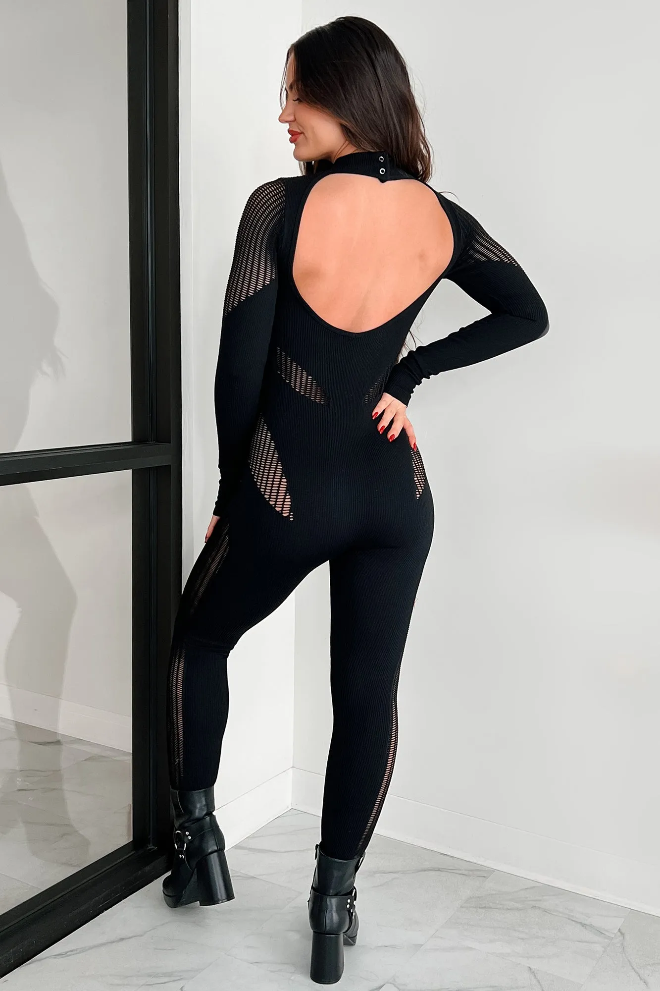 Looking Snatched Open Back Fishnet Catsuit (Black)