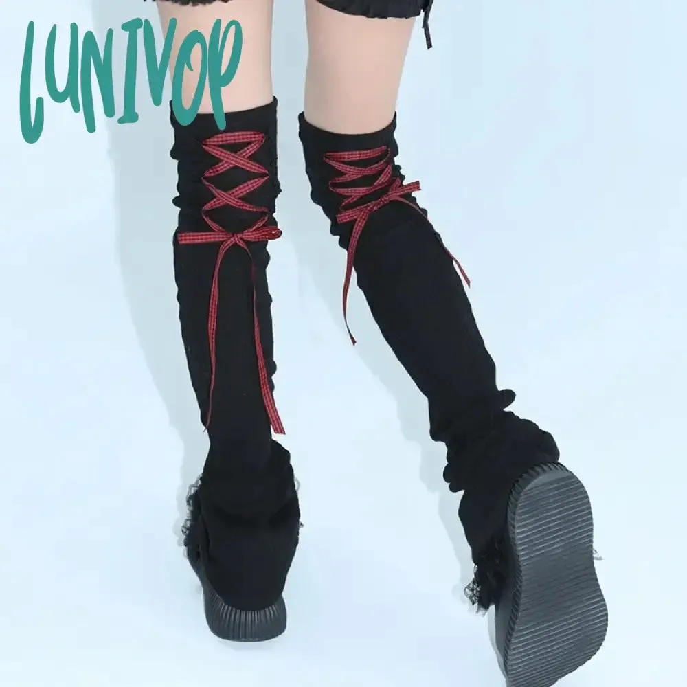 Lunivop Back Strap Leg Socks Vintage Sports Leg Warmers Y2K Women Long Calf Socks Harajuku Ballet Leg Covers Punk Clothing Accessories