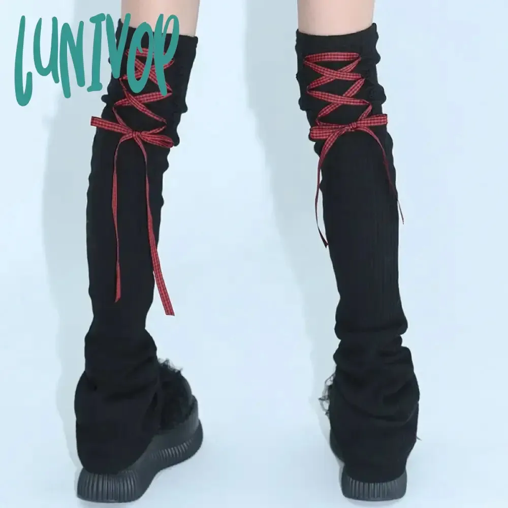 Lunivop Back Strap Leg Socks Vintage Sports Leg Warmers Y2K Women Long Calf Socks Harajuku Ballet Leg Covers Punk Clothing Accessories