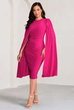 Marysol | Pink Asymmetric Cape Midi Dress