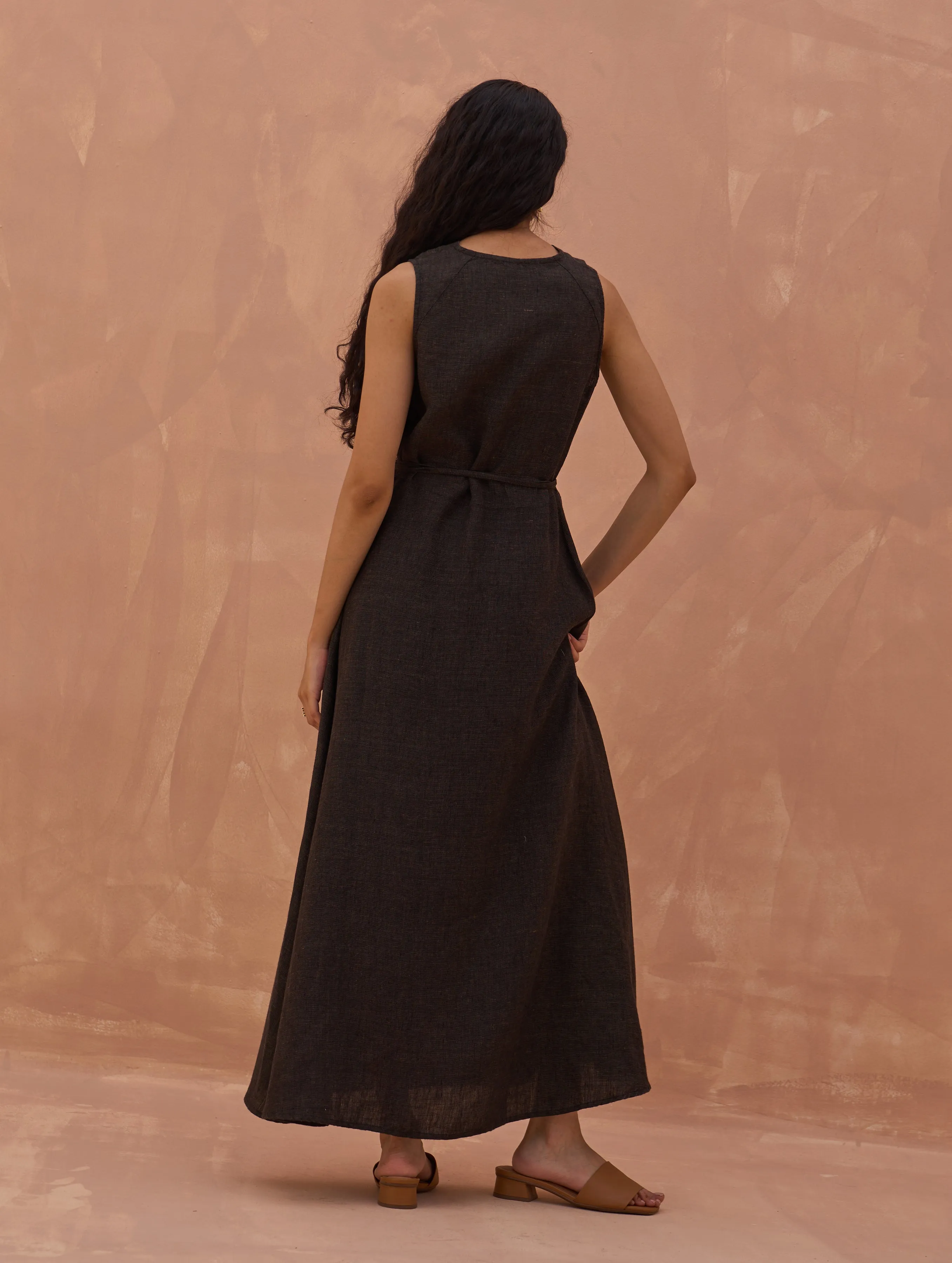 Maya Linen Wrap Dress - Charcoal